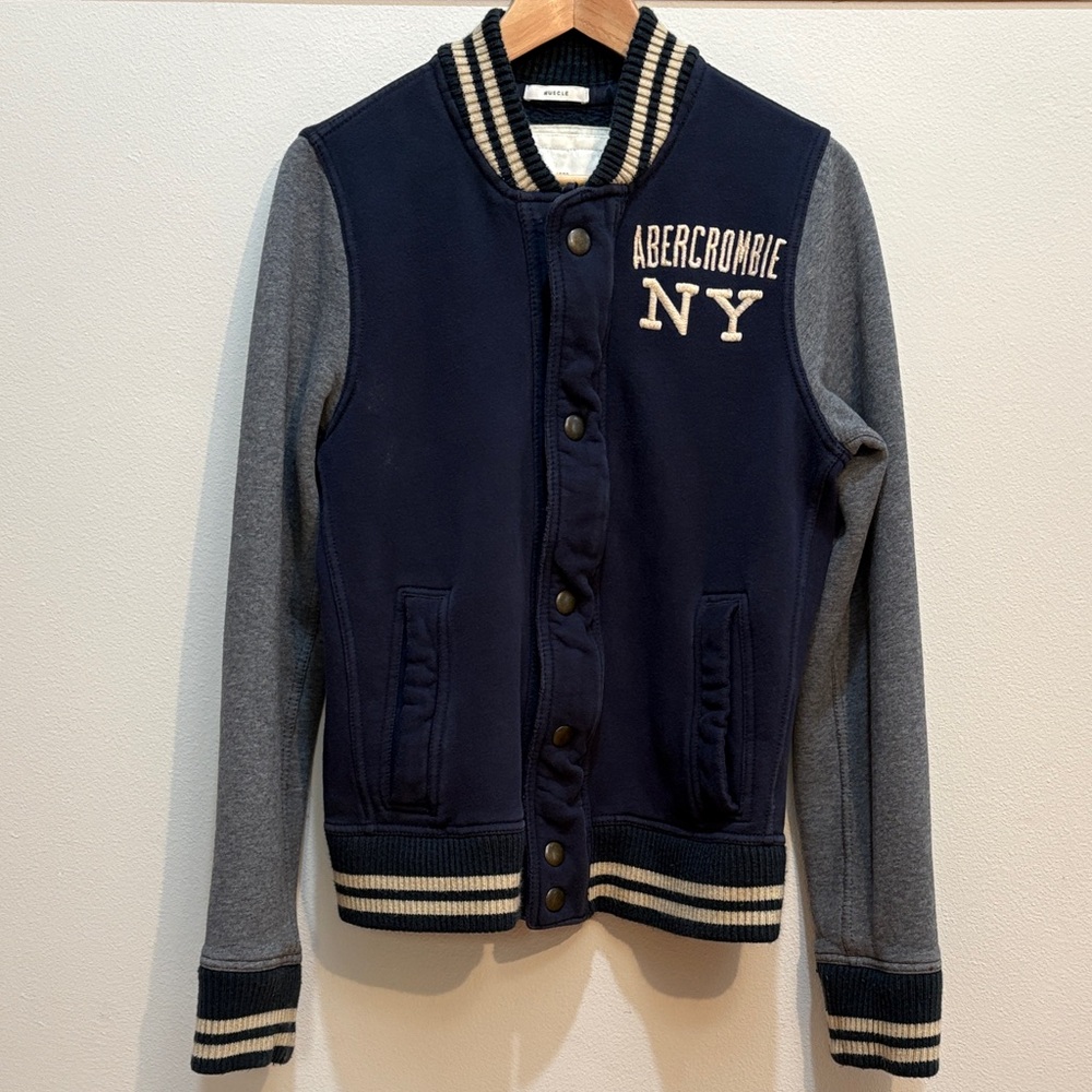 Abercrombie & Fitch Navy and Gray Varsity Jacket